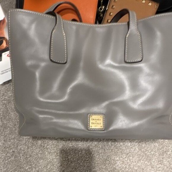 Dooney & Bourke Handbags - Dooney & Bourke Gray Solid Tote Bag Red Lining Zip Closure Inner Pockets Gold